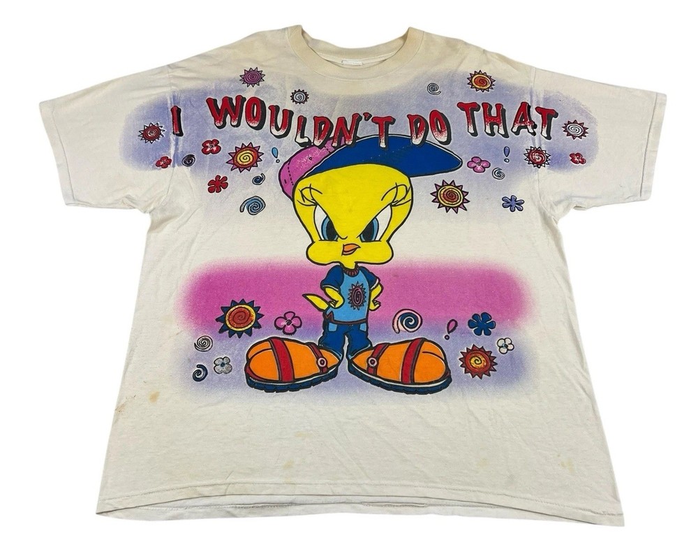 Vintage 90s Looney Tunes Tweety Bird Shirt All Over Print AOP 1996 Freeze XXL