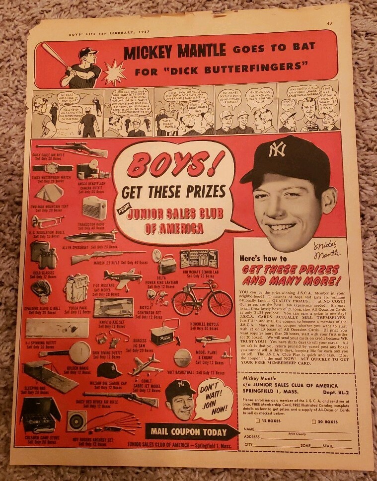 Boys Life June 1957 Mickey Mantle Ad Junior Sales Club Frame It-image