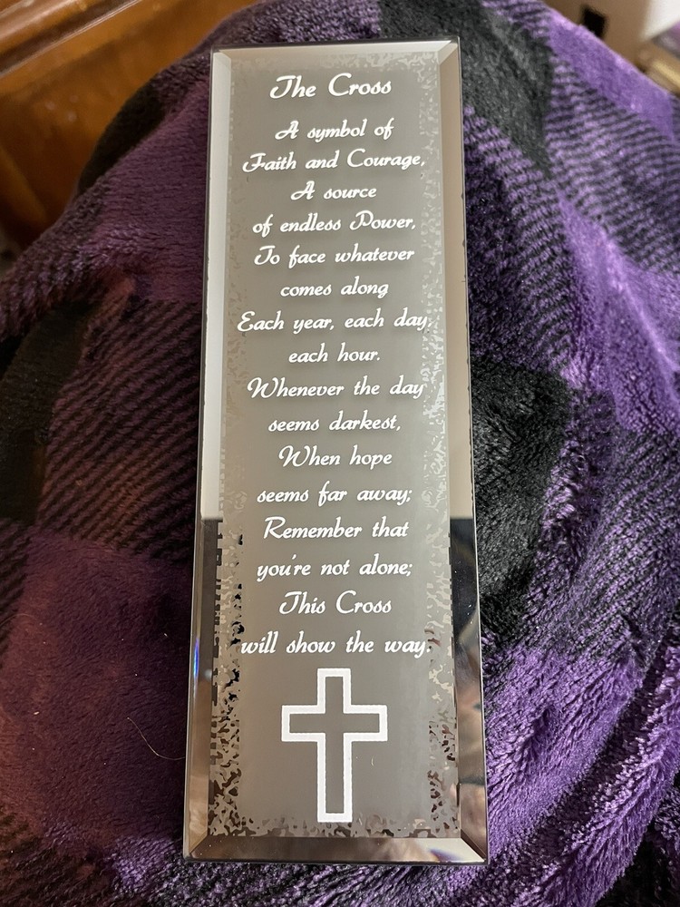 About Face Designs Vertical Glass Plaque Cross ￼Bravery & To Serve & Protect LOT-image