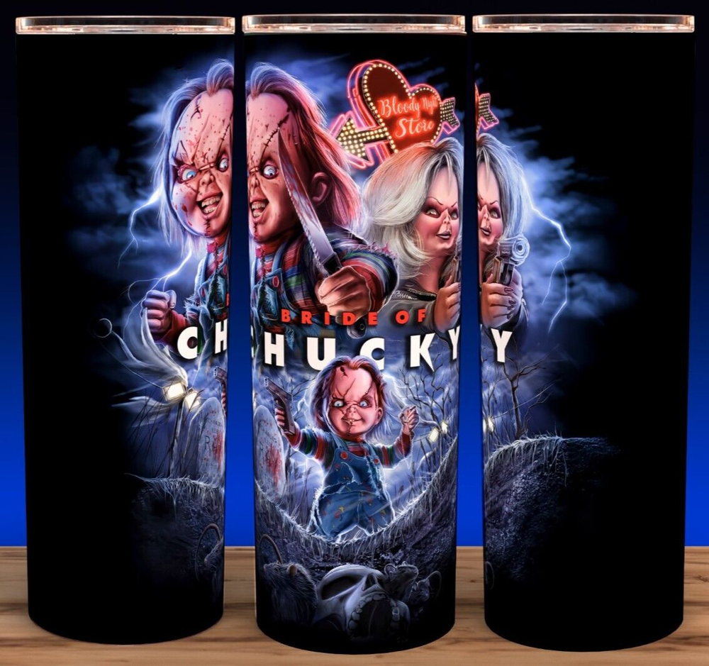 Chucky and Tiffany Bride Cup Mug Tumbler 20oz with lid and straw