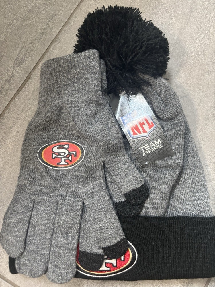 San Francisco 49ers NFL Official Winter Beanie and Gloves Set in Gray and Black