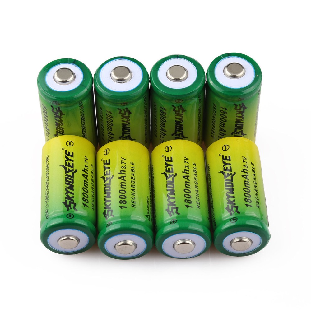 8pcs SKYWOLFEYE 16340 RCR123A 3.7V 1800mAh Rechargeable Battery Cell USA