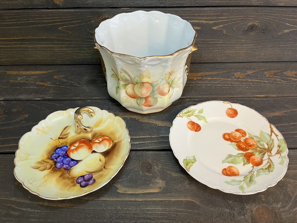 Vintage Hand Painted Ceramic Ice / Wine Chiller Bucket And Hors D’Oeuvres Tray
