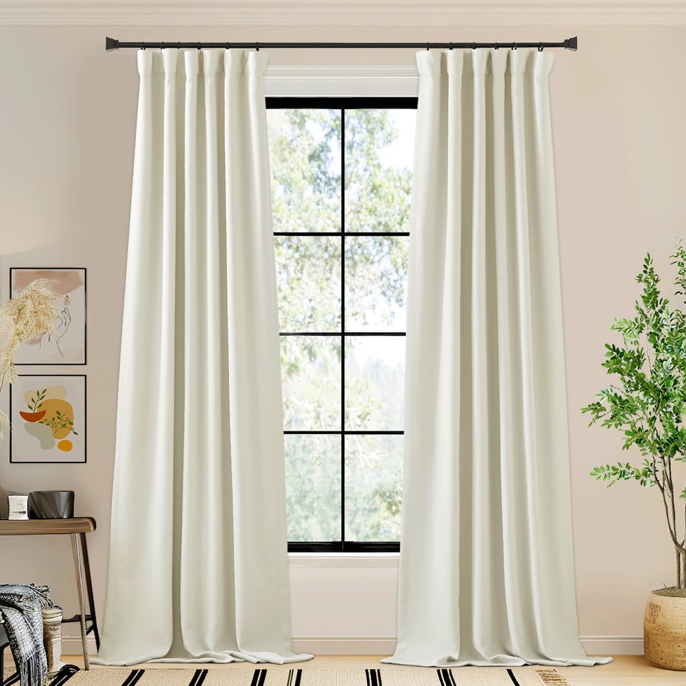 Faux Linen 120-Inch Room Darkening Bedroom Curtains with Rod Pocket & Back Tab