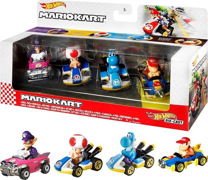 Hot Wheels Mario Kart Diecast Toy, 4 Pack