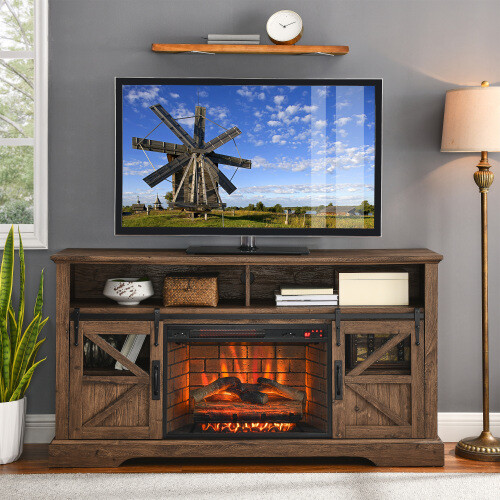 60-inch Electric Fireplace Entertainment Center, Heater, With Door Sensor