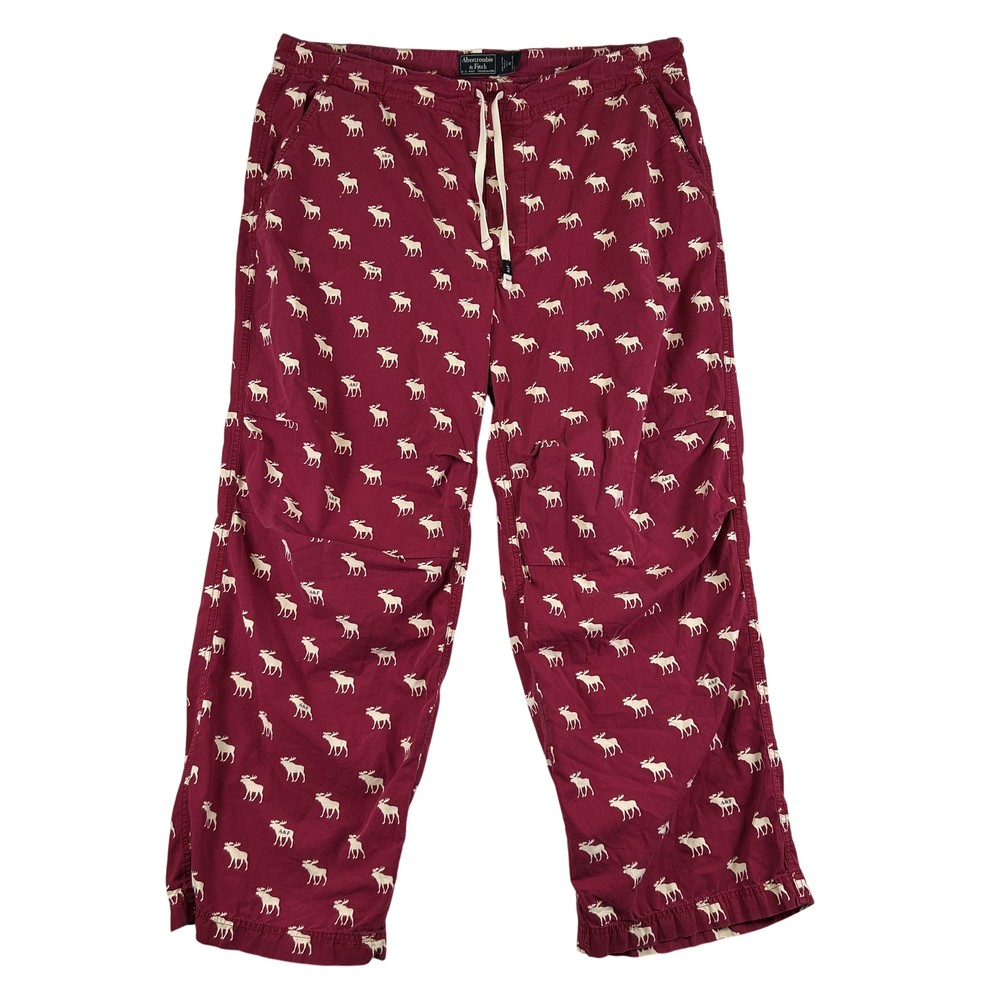 Vintage Abercrombie & Fitch Pants Mens XL Y2K Red Moose Print Pajama Lounge-image