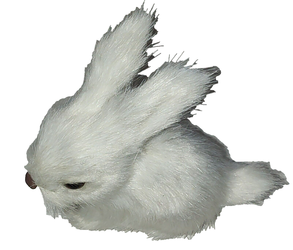 Furry White Bunny Figurine 3.5