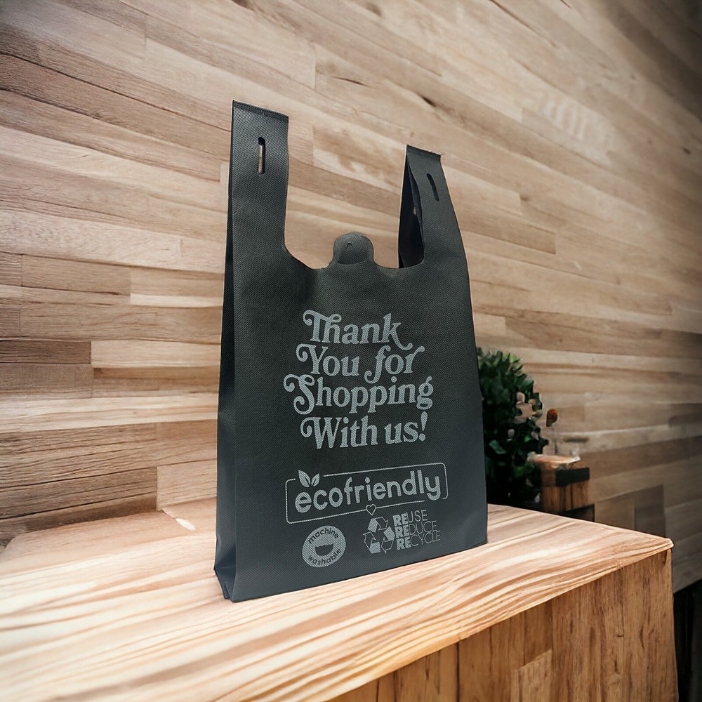 Non-Woven Reusable Bulk T-Shirt Grocery Bag Tote Thank You 50-200 Pieces 45GSM