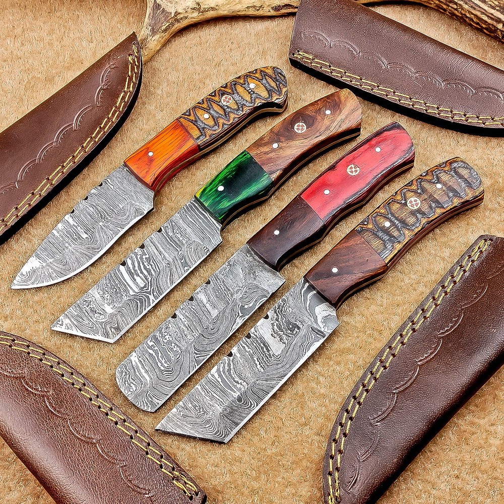 4 Pcs Damascus Blade Skinner Knives Set | 8