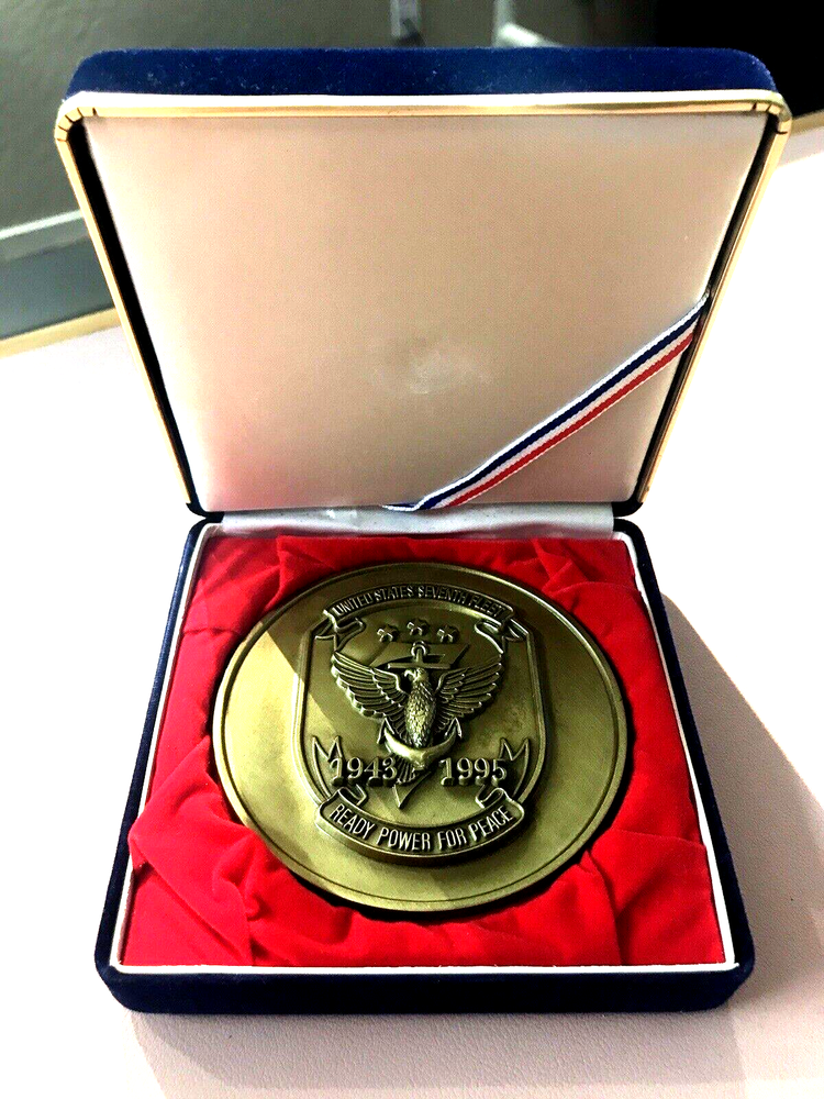 United States Navy Seventh Fleet Navy Blue Velvet Box 1943-1995 Paperweight