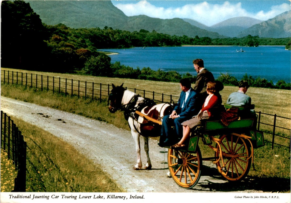 Jaunting Car, Lower Lake, Killarney, John Hinde, Muckross Estate, Postcard