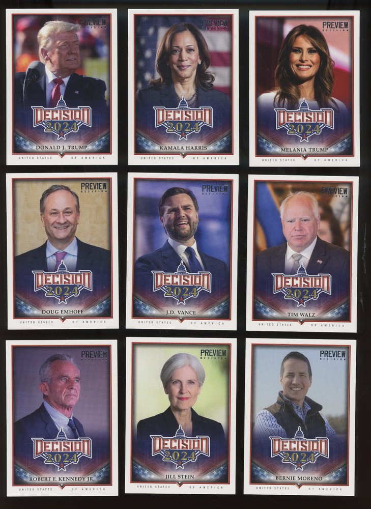 2024 Decision Preview Donald Trump Kamala Harris Kennedy Walz 1-18 Complete Set