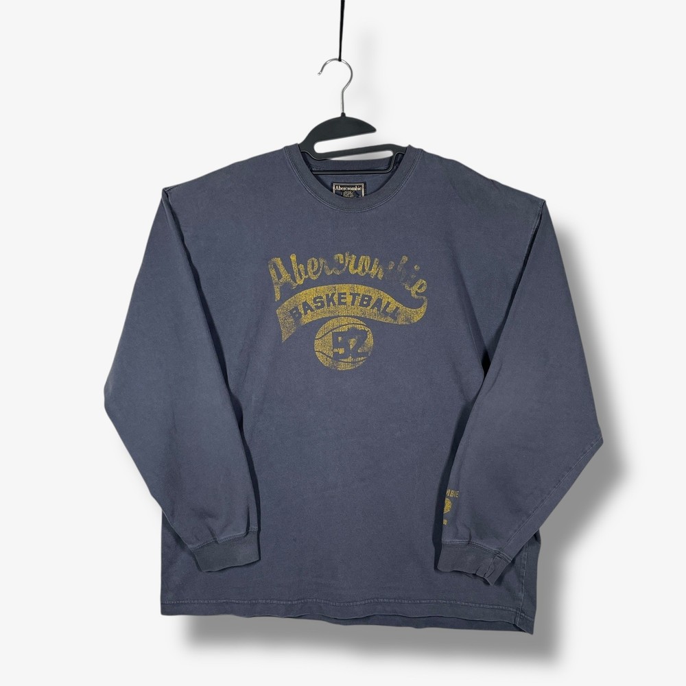 Vintage Abercrombie & Fitch LS T Shirt Mens XL Navy Blue Basketball Sporty Retro-image