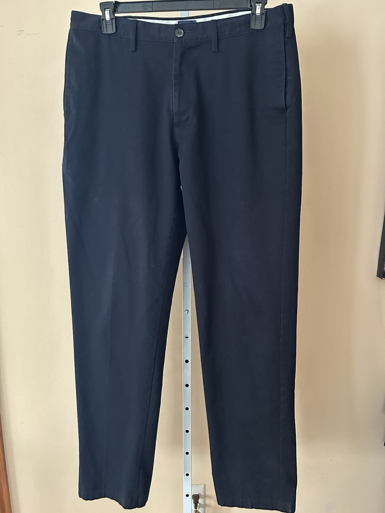Mens Lands End Black Chino Flat Front Pant Sz 38T Cotton Traditional Fit Stretch