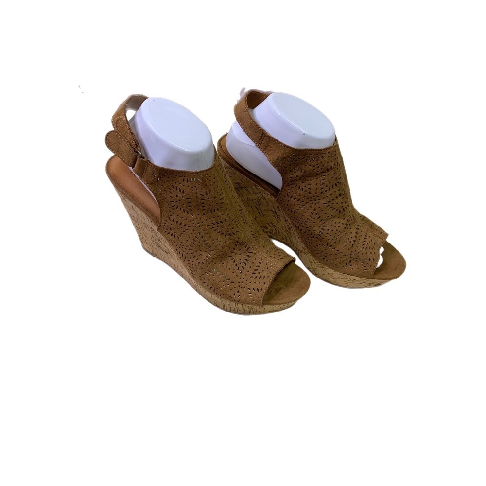 ANA Moe Wedges Cutout Brown Tan Camel Size 9 Comfortable Stylish-image