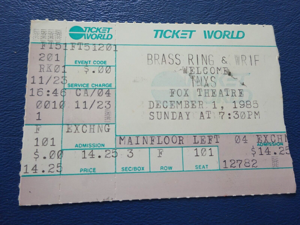 1985 Ticket Stub, INXS at Fox Theatre, Detroit, Mi