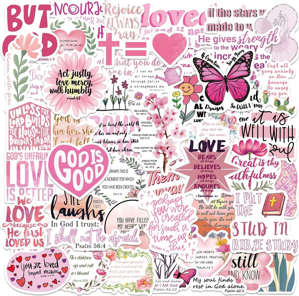 100PCS Pink Christian Bible Verse Faith Religious Jesus Multicolor