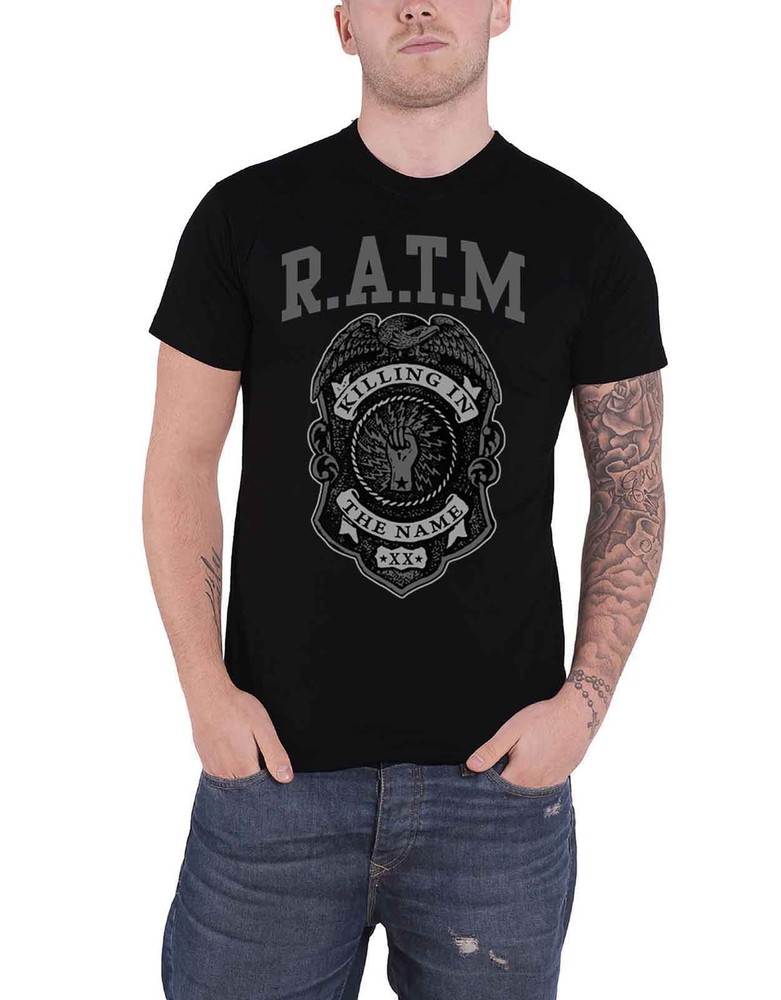 Rage Against The Machine Grey Police Badge Logo Mens Black T-Shirt