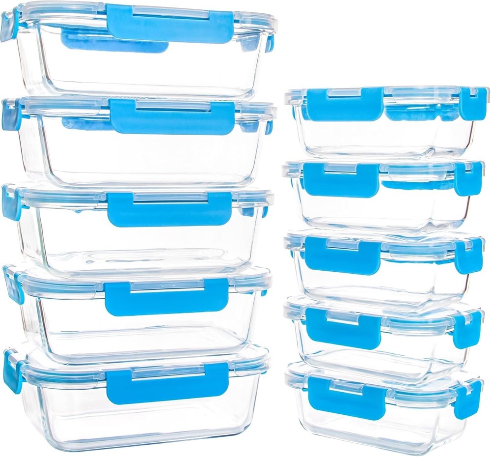 10-Piece Glass Meal Prep Containers with Lids – Reusable Lunch Storage