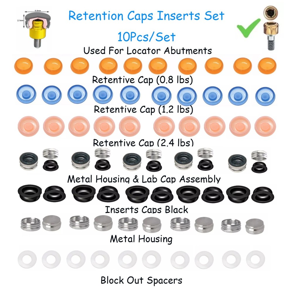 10Pcs Overdenture Dental Locator Abutments and Retention Caps for Implants