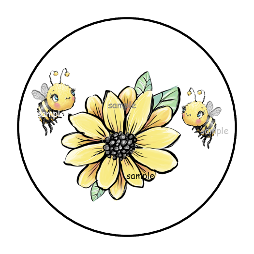 30 SELLOS SOBRE GIRASOL Y ABEJAS ETIQUETAS ETIQUETAS FLORALES REDONDAS 1,5
