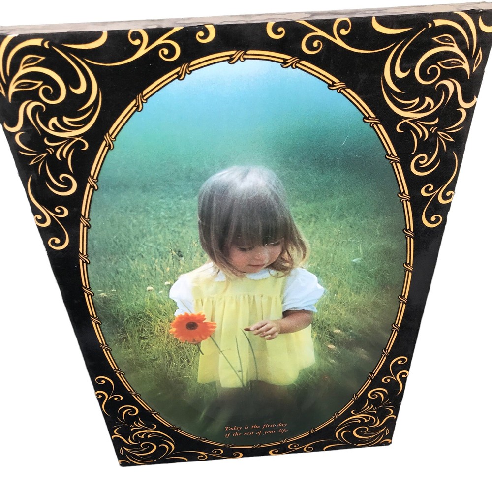 Vintage 70s Flocked Velvet Mounted Poster AA Sales Cameo Girl with Flower  -image