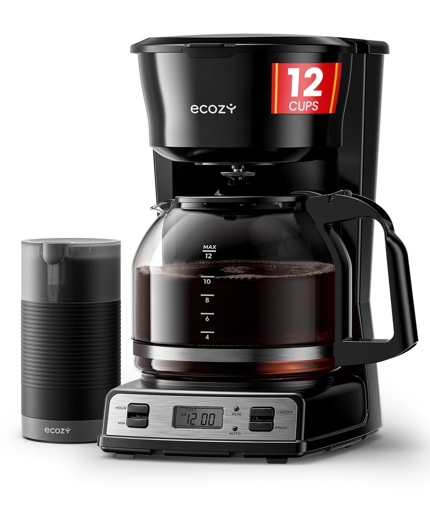 12-Cup Programmable Coffee Maker with Electric Coffee Grinder Combos, Drip Co...