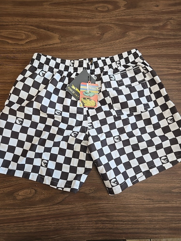 Posh Peanut X  Hot Wheels Checkerd Flag lined Swim Trunks Swimsuit Size S