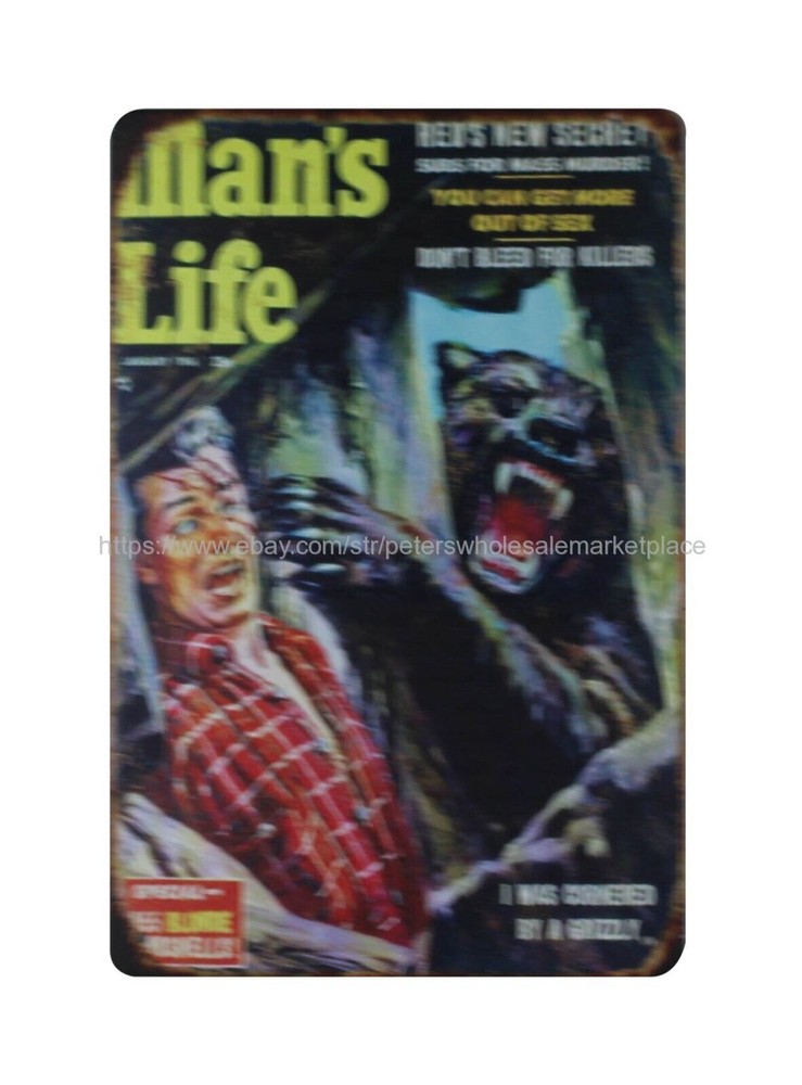 Grizzly Bear Metal Tin Sign for Man Cave or Home Decor