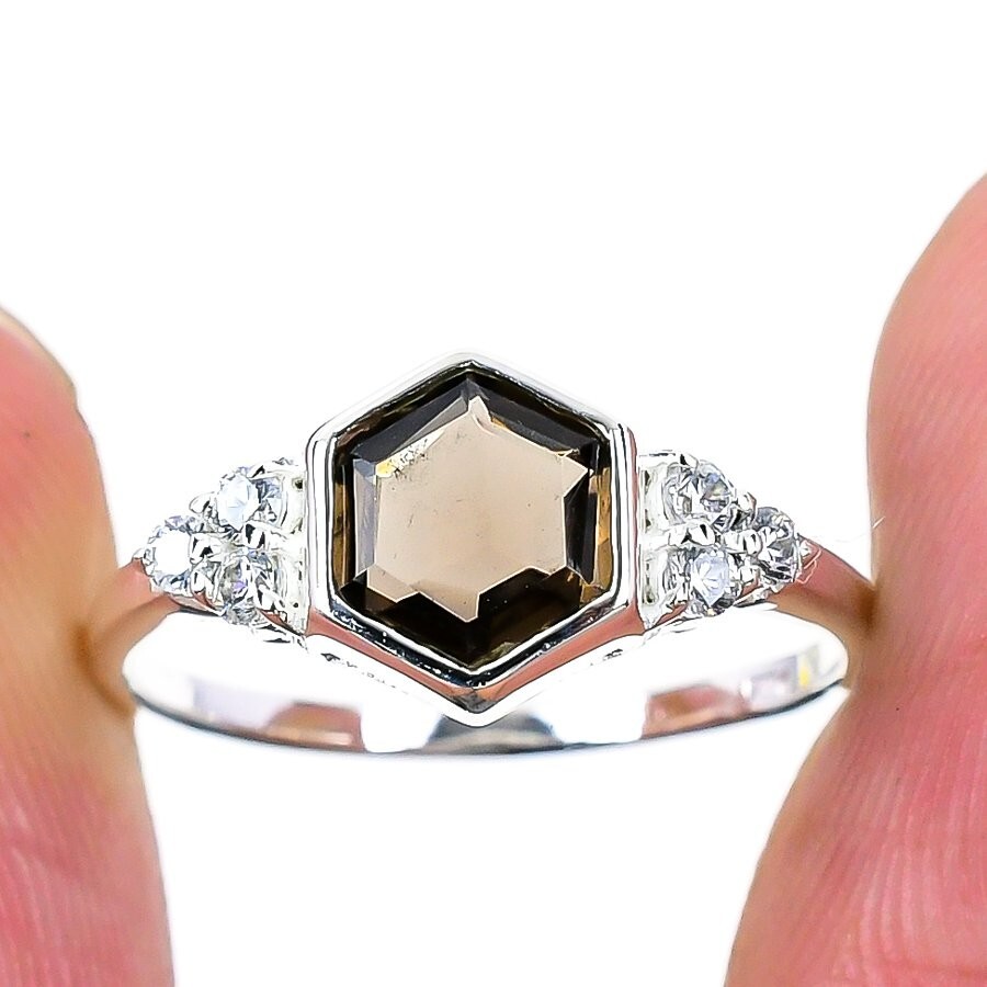 Halloween Deal Smoky Topaz Gemstone Wife Statement Ring Jewelry 925 Silver US 8