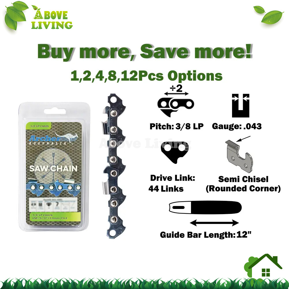 Ryobi 12-Inch Chainsaw Chain 3/8 LP .043 44DL Semi-Chisel for CS214 CS3516 CS3816AC