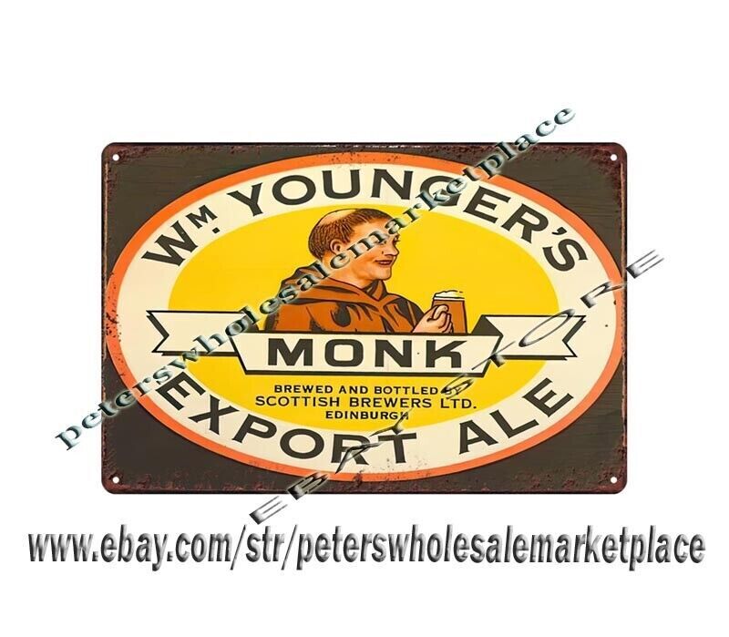 plaque metal decor Wm Younger's Monk Export Ale beer bar tavern metal tin sign