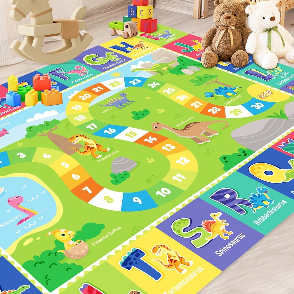 ABC Kids Rug with Cartoon Dinosaurs for Playroom or Classroom Soft Playmat-image