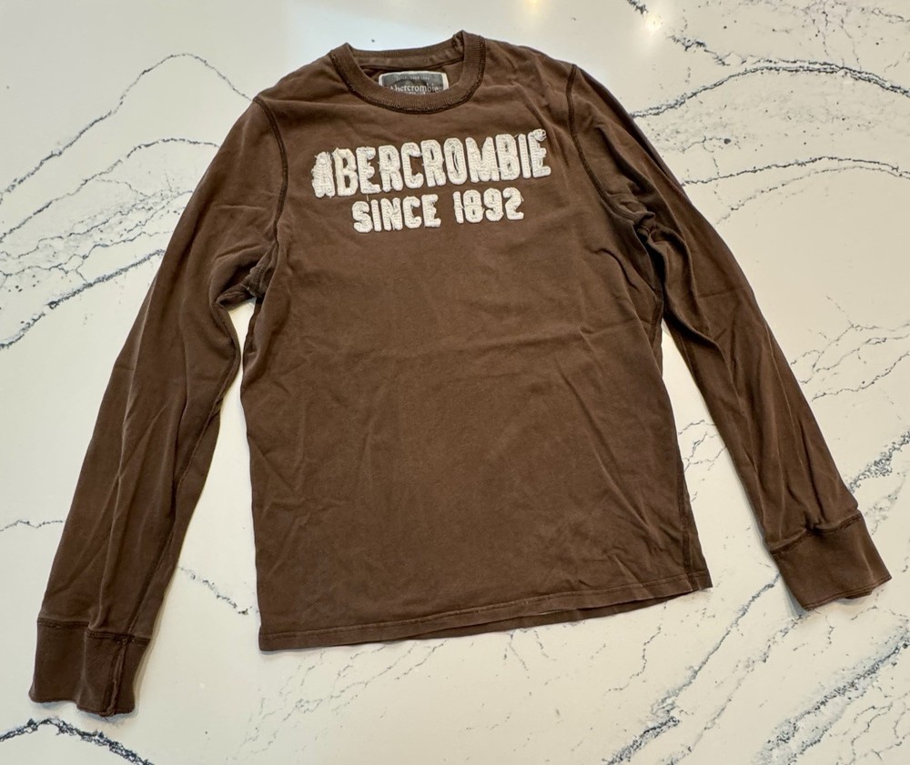 Abercrombie & Fitch T Shirt Mens Medium Brown  Muscle Spell Out Logo-image