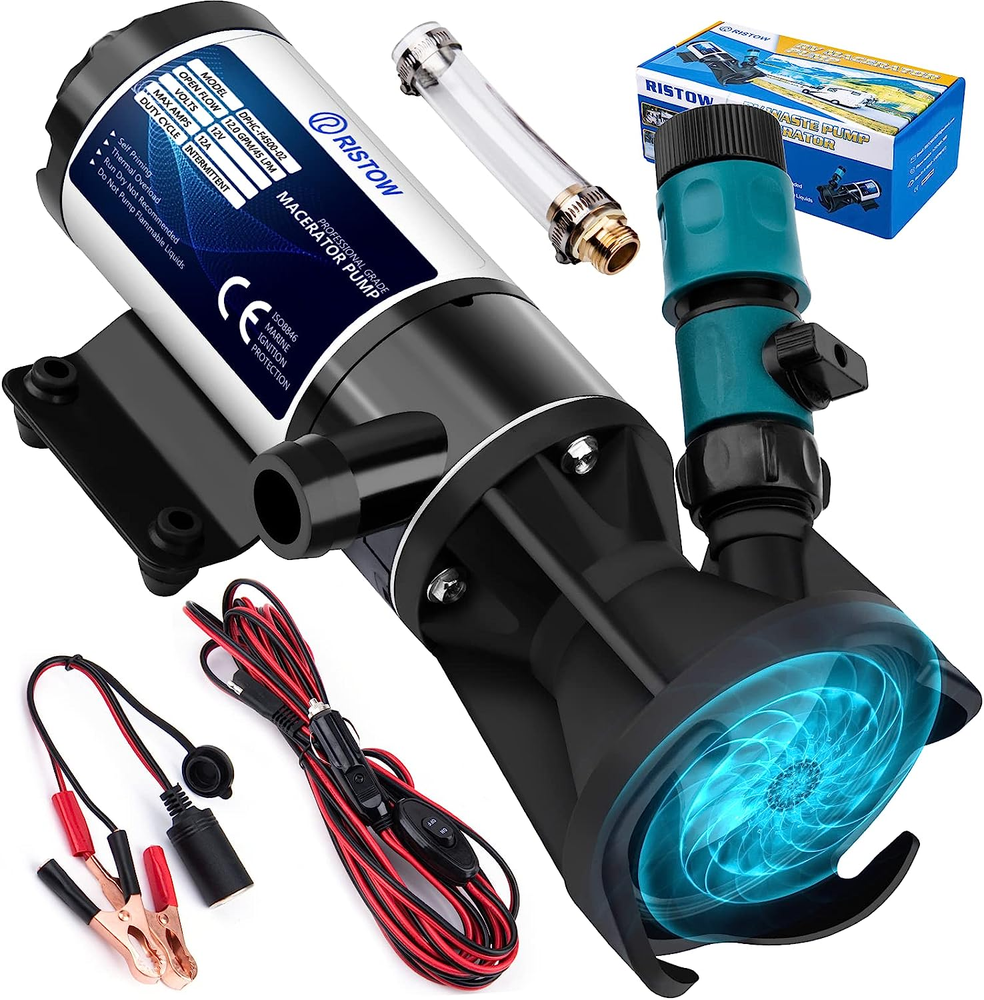 RV Macerator Pump 12V, 12GPM RV Waste Water Pump Self-Priming Sewer Pump with Ga