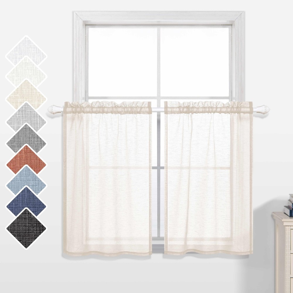 24 Inch Curtains for Kitchen Windows Set of 2 Packs Cafe Curtains Tier Cream ...