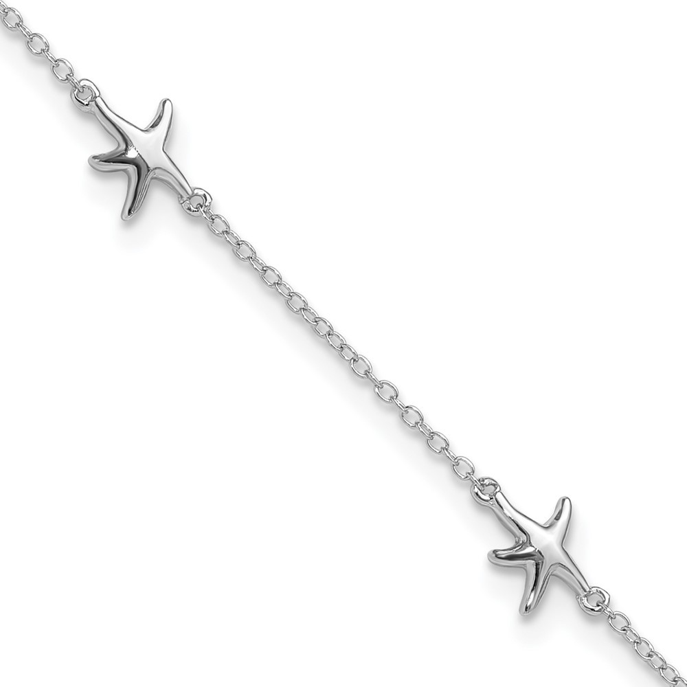 Sterling Silver Rhodium Plated Starfish Anklet 9 Inch with 2 Inch Extension 1.94 Grams