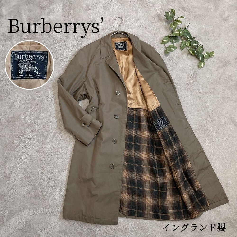 BURBERRY Soutien collar Coat Long Coat Khaki Check Vintage Men Size Free Used