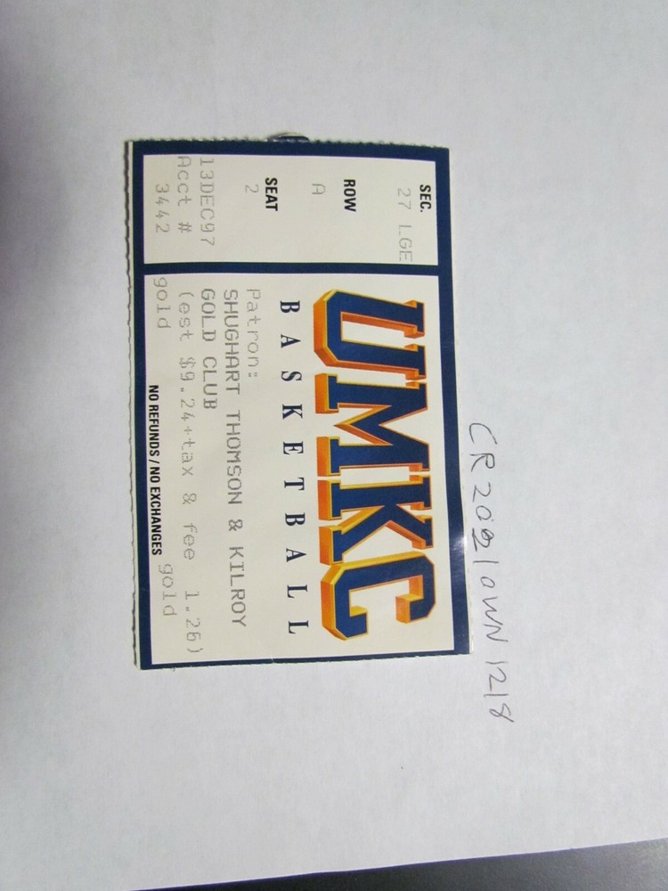 UMKC Basketball Gold Club Ticket Stub