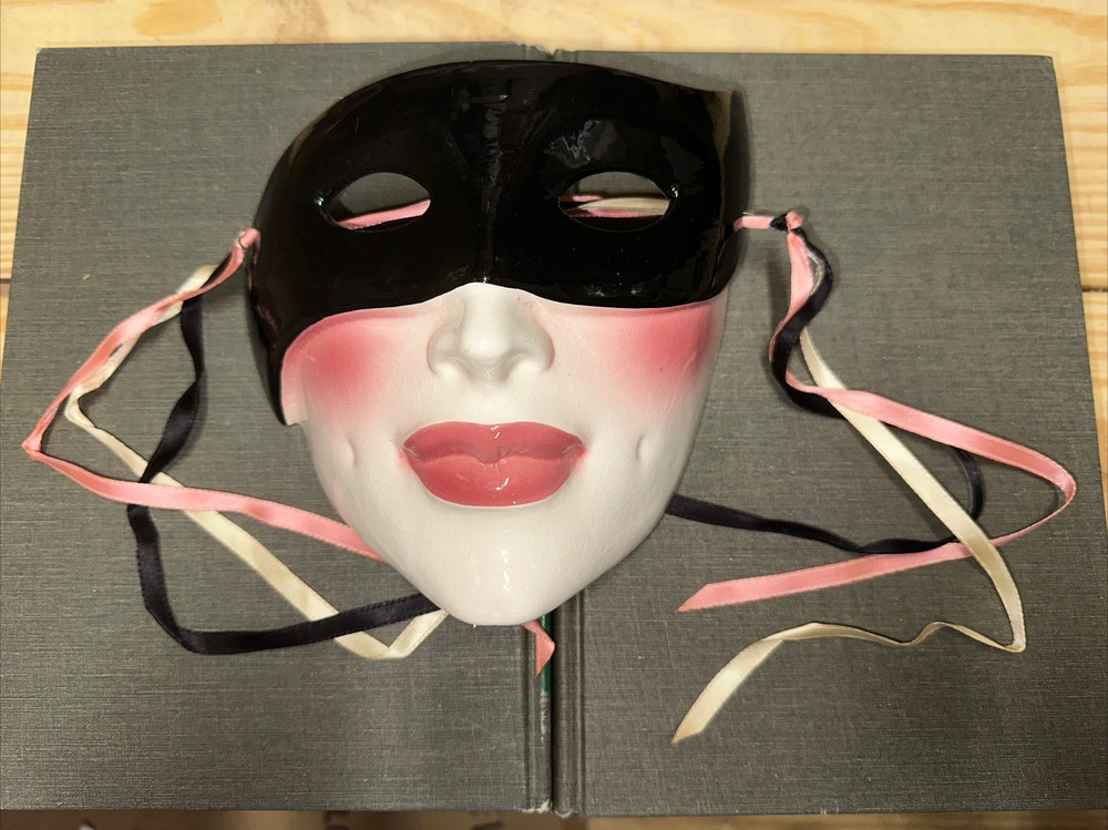 About Face Vintage wall hang decor Beautiful Ceramic Bat Woman Mask-image