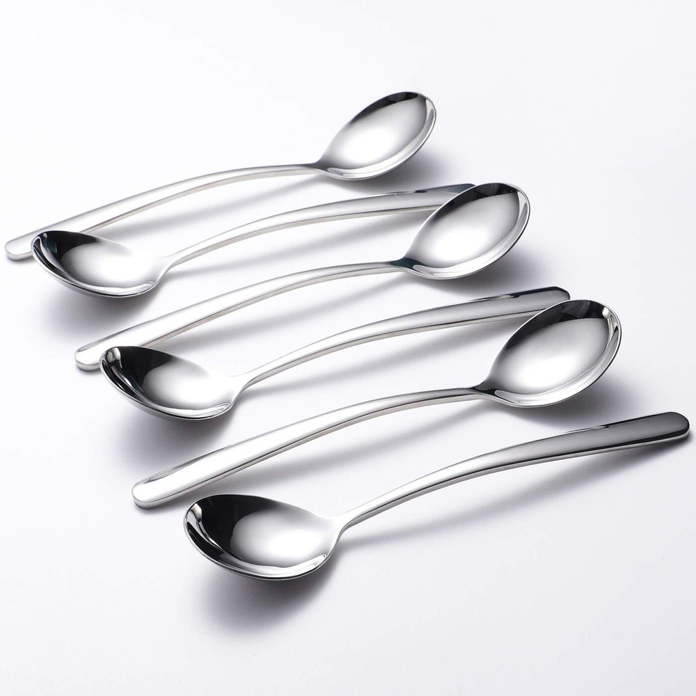 Soup Spoons 6-Pack 18/10 Stainless Steel Big, Large and Heavy Duty Round Spoo...