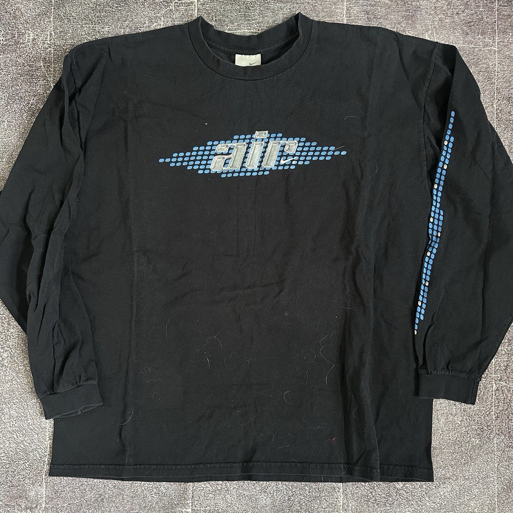 Men's Vintage Y2K Nike Air Black Blue Spell Out Long Sleeve T Shirt Tee Sz XL