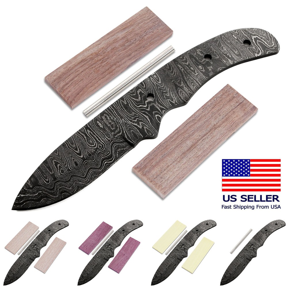 Damascus Steel Knife Making Kit with 8 Handle Options - DIY Huntsman Blade