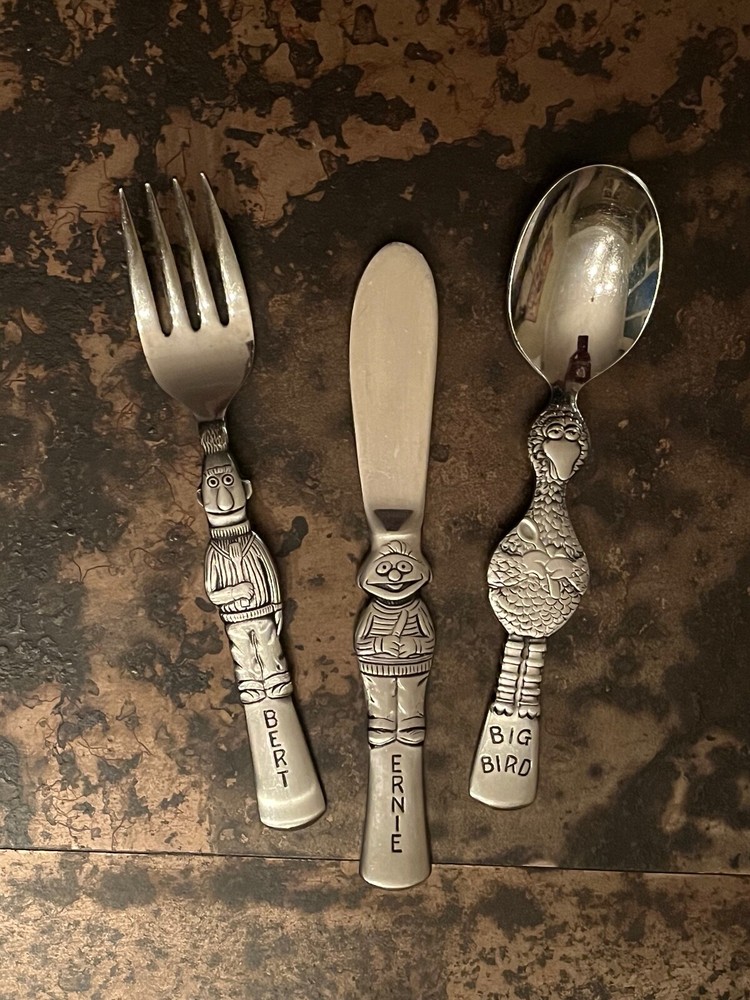 GORHAM SESAME ST Muppets Kids Stainless Flatware Ernie Bert Big Bird FREE SHIP