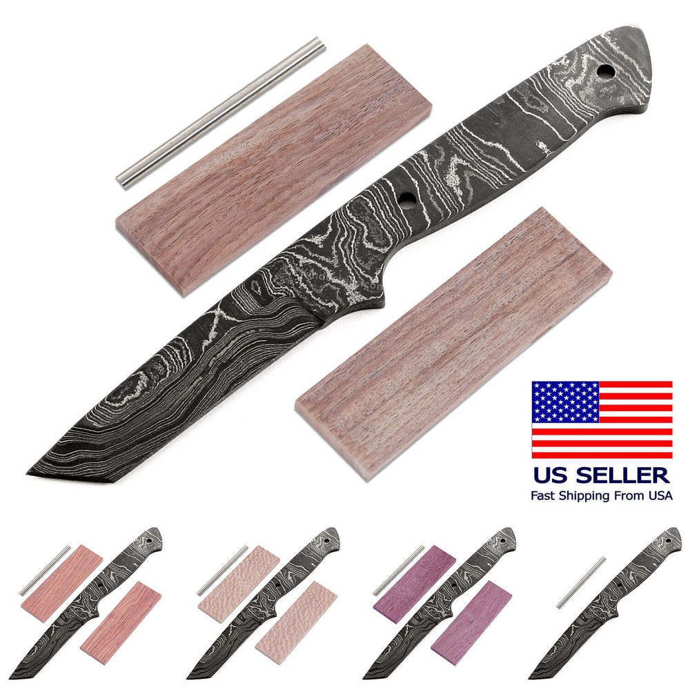 Damascus Steel Tanto Knife Kit with 8 Handle Choices for DIY Crafting