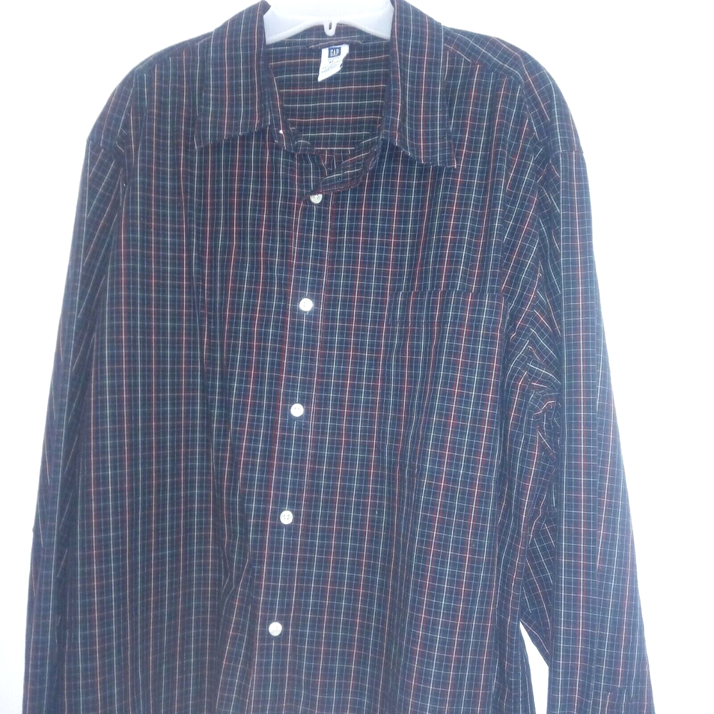 Gap Shirt Size XL Button Down Blue Plaid Long Sleeve Casual Men 17 17.5