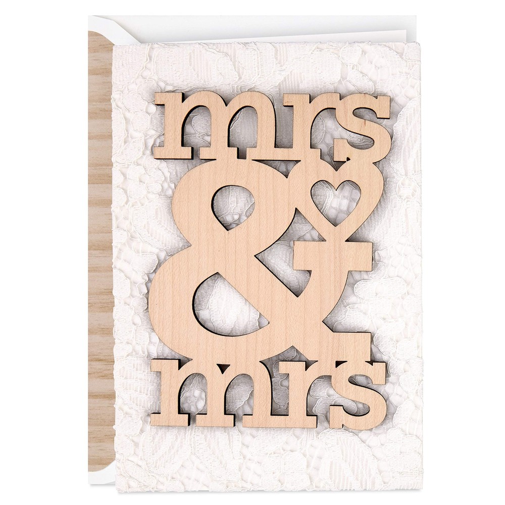 Hallmark Signature Wedding Card for Lesbian Couple (Wood Mrs. And Mrs.)
