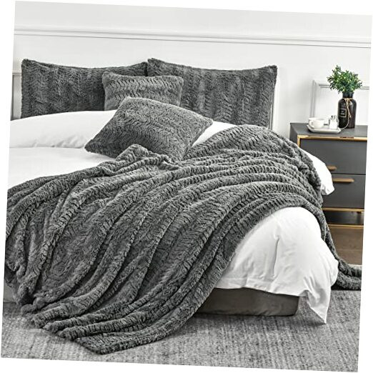 Luxury Gray Faux Fur Queen Size Blanket 90x90 Soft Fuzzy Plush  