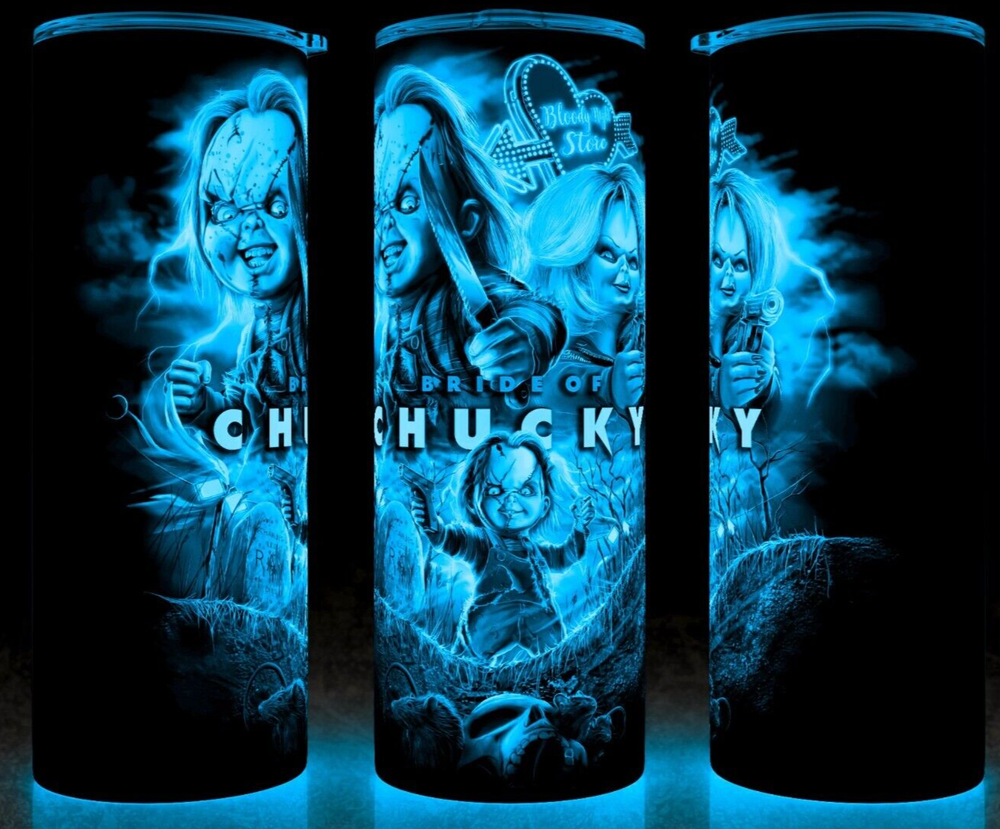 Glow in the Dark Chucky and Tiffany Bride Cup Mug Tumbler 20oz